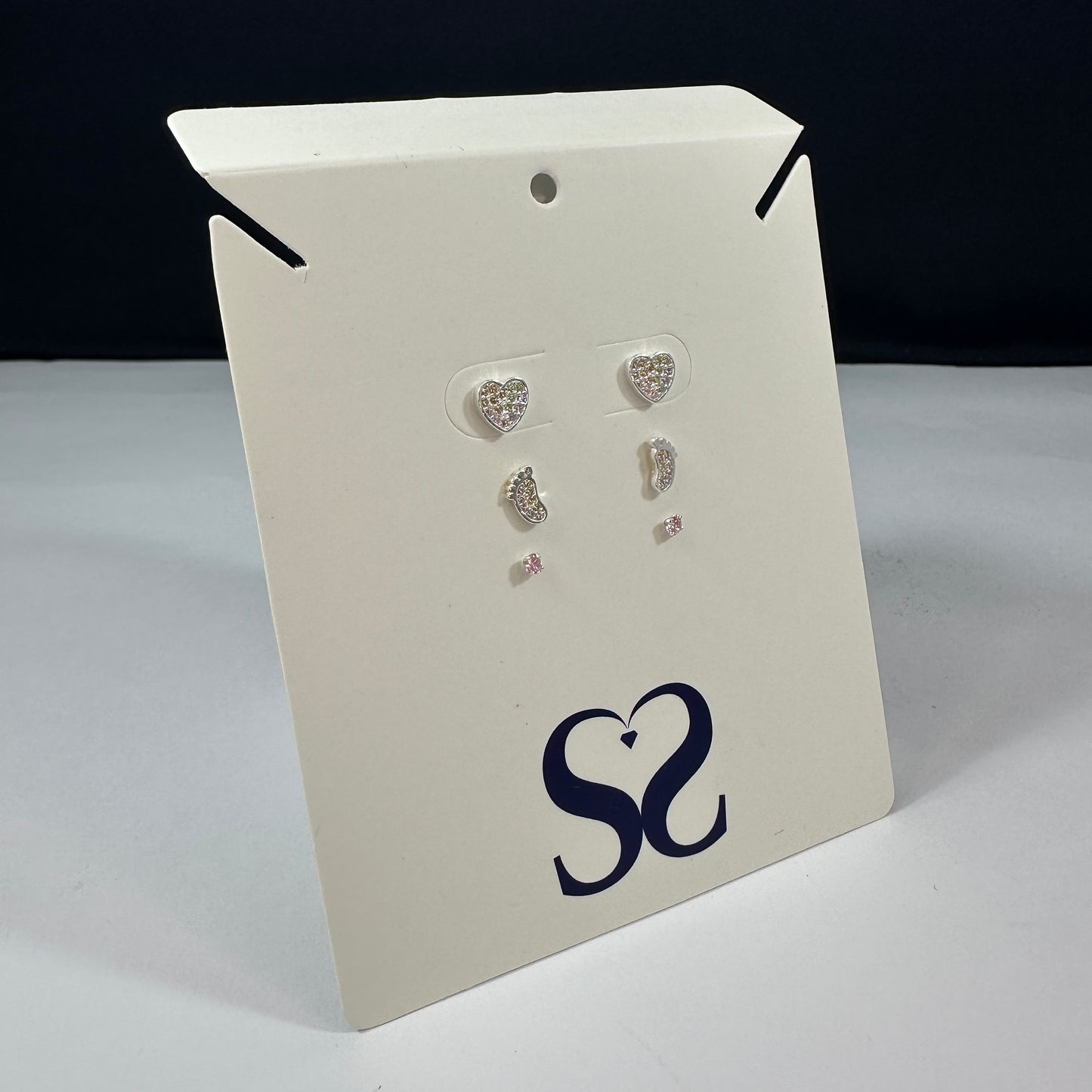 Aretes corazones pie rosados