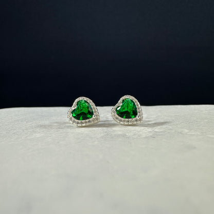 Aretes corazon verde halo
