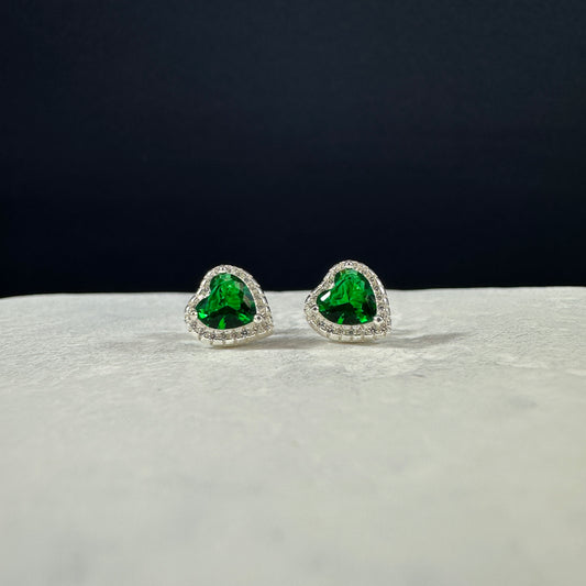 Aretes corazon verde halo