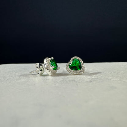 Aretes corazon verde halo