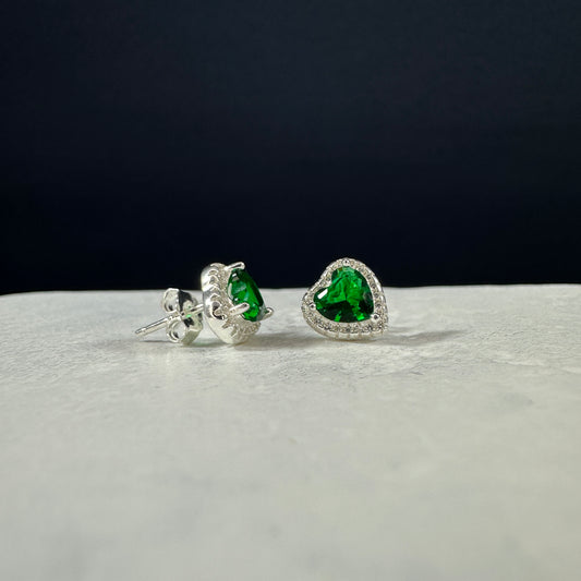 Aretes corazon verde halo